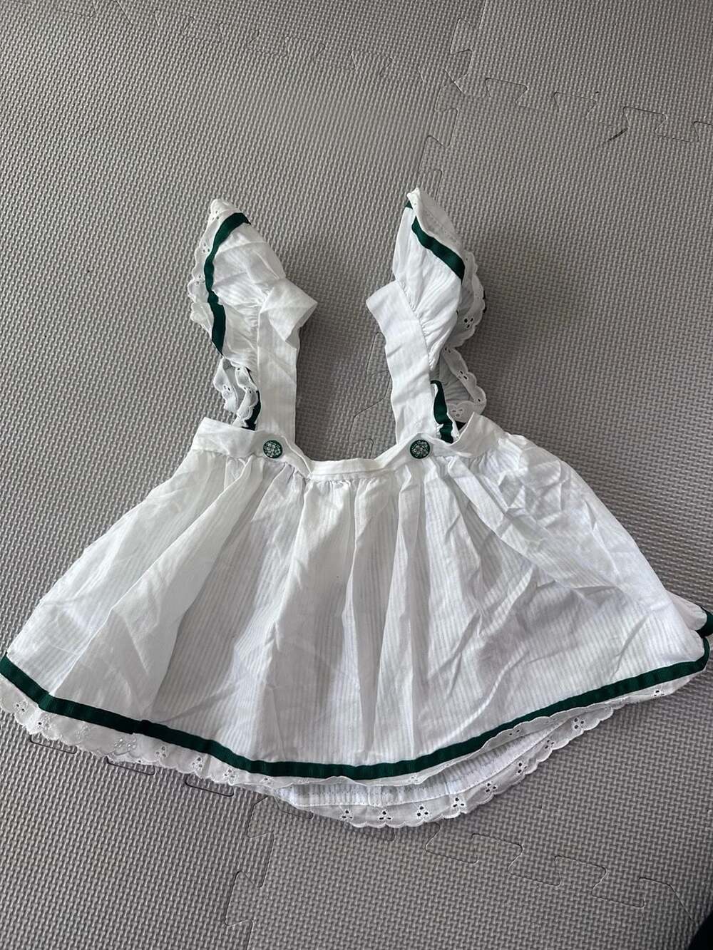 Vintage Polly Flinders White Pinafore Top with Green Trim Size T-2